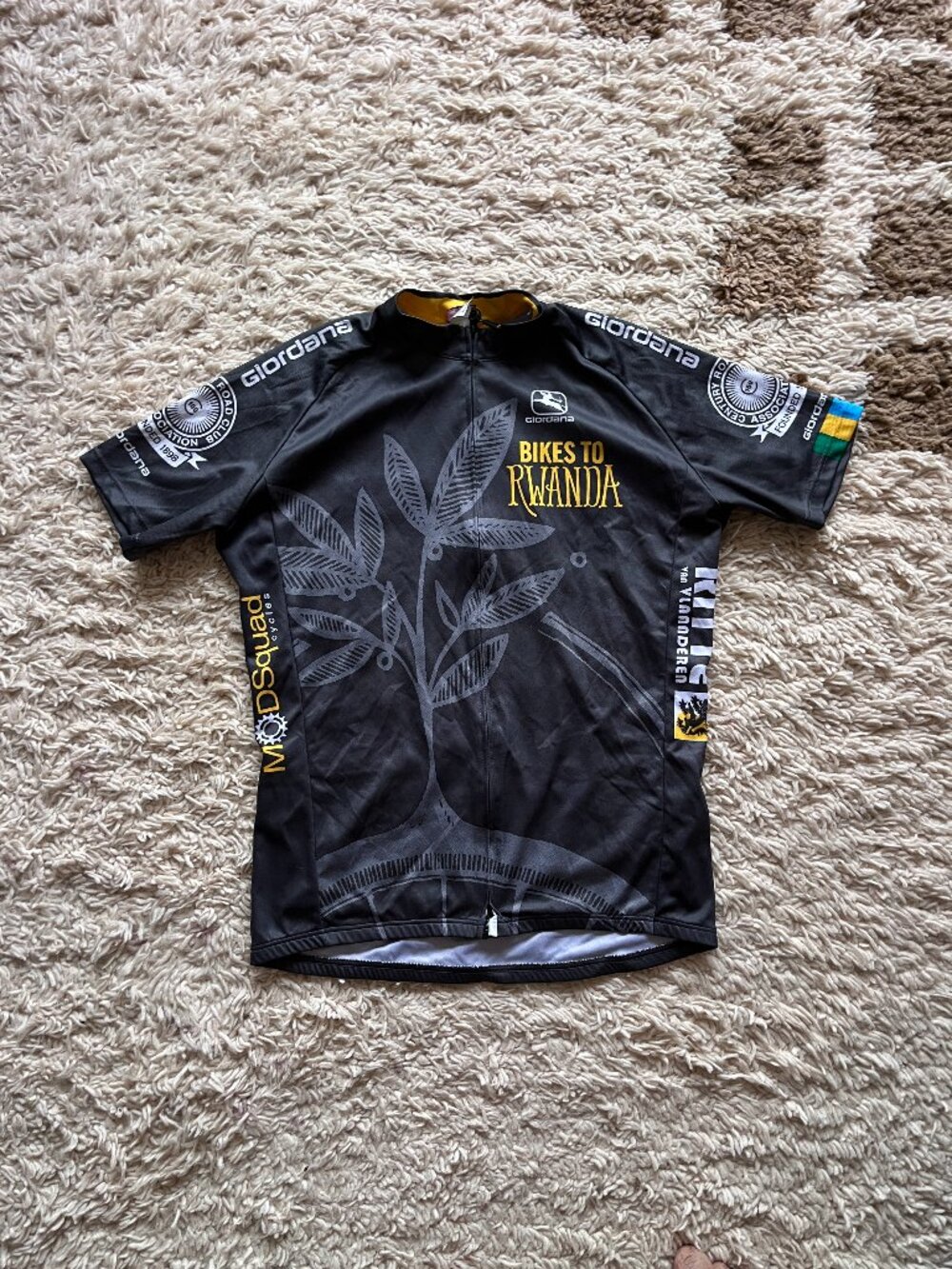 Giordana Bikes to Rwanda Black Cycling Jersey Sponsor Logos Size XXL